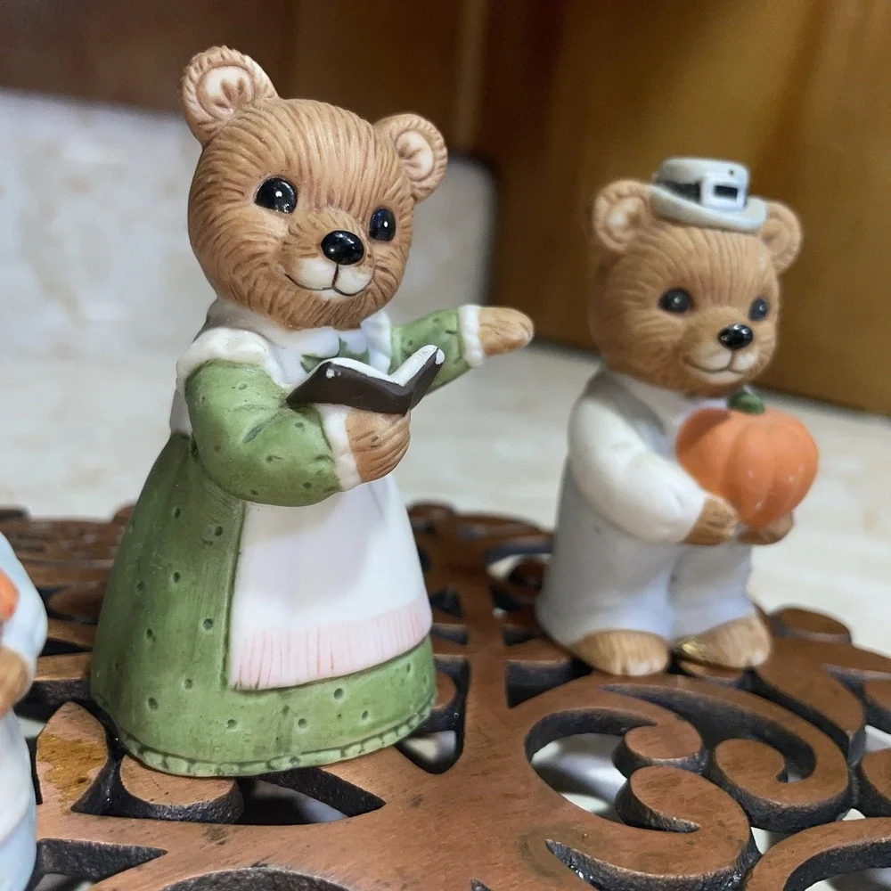 Vintage Homco Ceramic Bears Fall Pumpkin Turkey Book‎ Set of 3